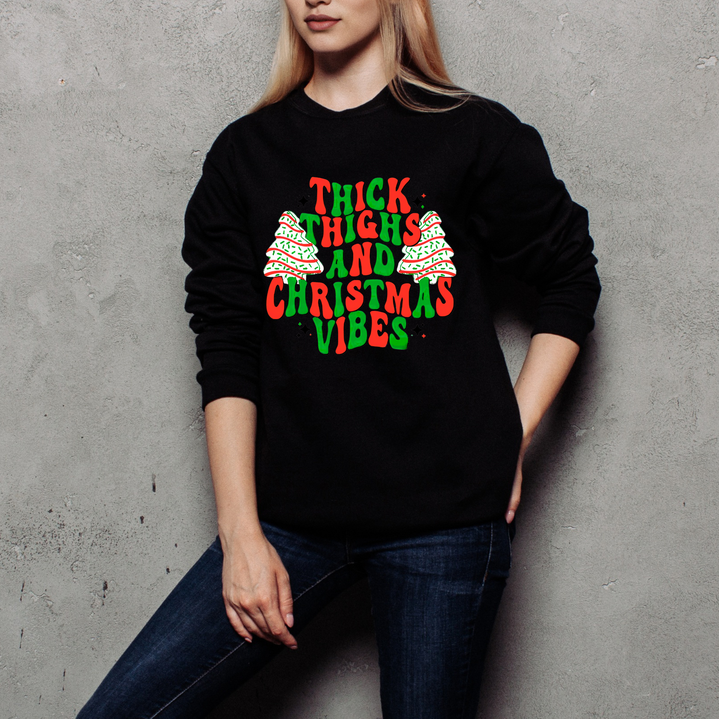 🎄 Thick Thighs & Christmas Vibes Crewneck Kendra's Self-Made Originations