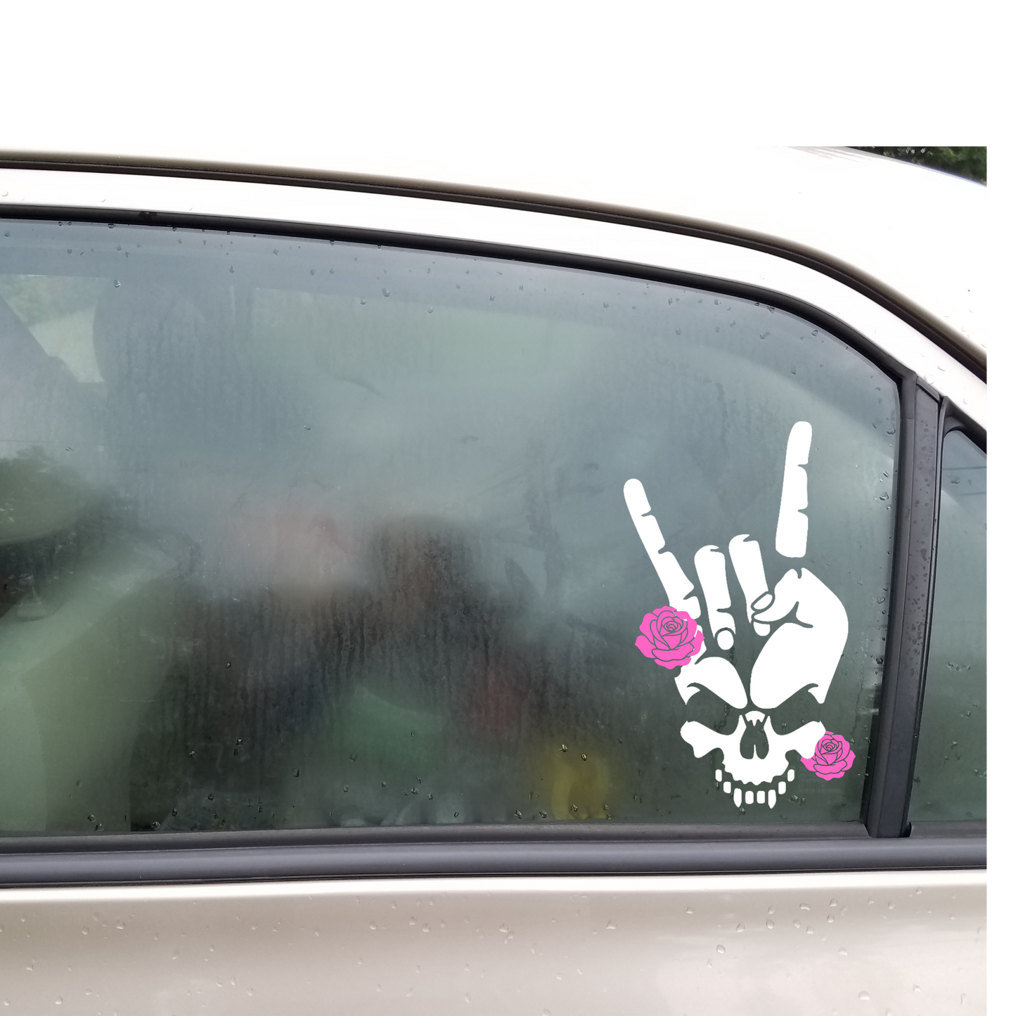 💀🌹 Skull & Roses Rock Hand Car Decal – Edgy Ride Vibes Kendra's Self-Made Originations