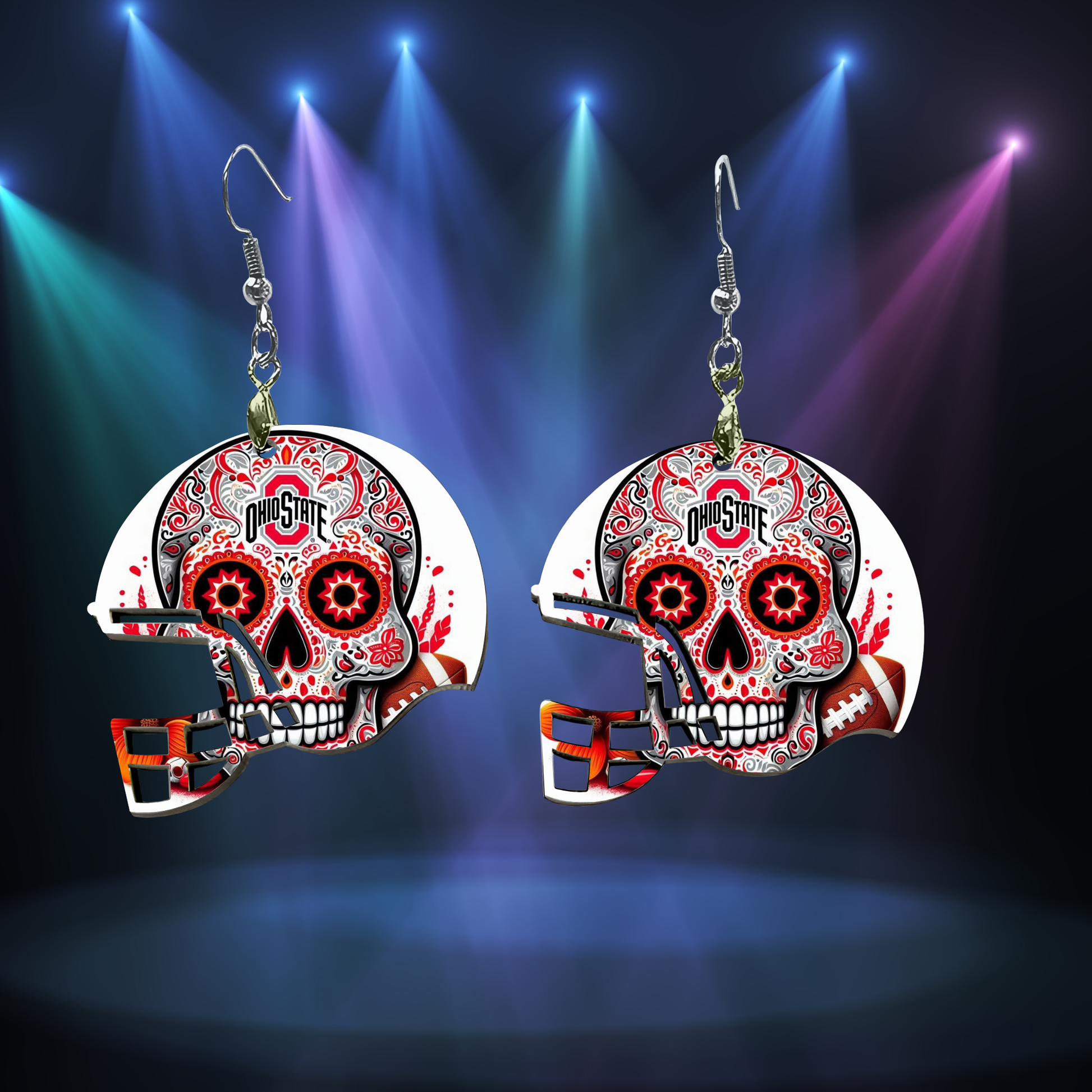 🌹🏈 Ohio State Buckeyes Football Helmet Earrings – Sugar Skull Design 🏈🌹 Kendra's Self-Made Originations