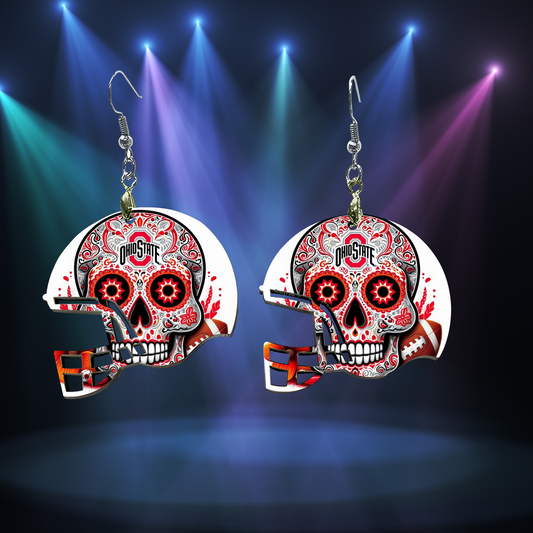 🌹🏈 Ohio State Buckeyes Football Helmet Earrings – Sugar Skull Design 🏈🌹 Kendra's Self-Made Originations