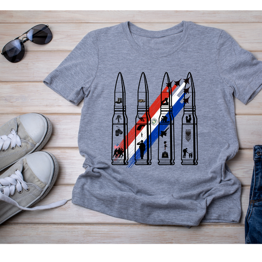 🇺🇸 Military Bullet Tribute Tee – Heroes Collection Kendra's Self-Made Originations