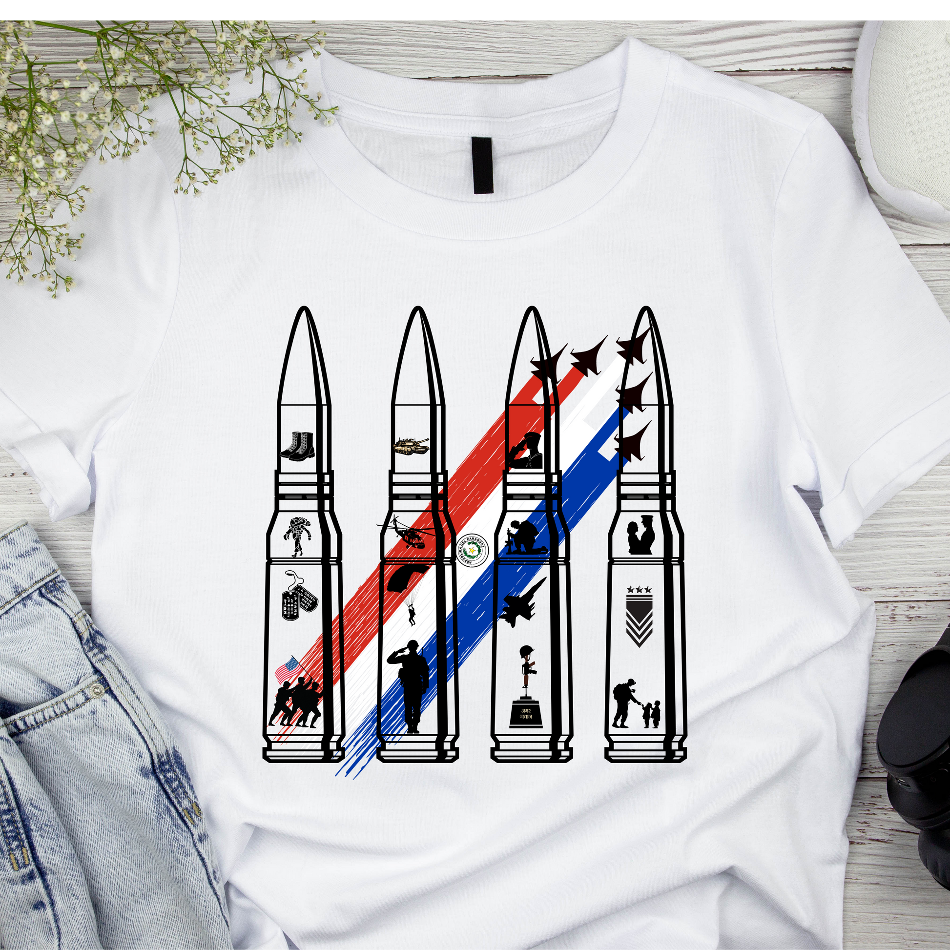 🇺🇸 Military Bullet Tribute Tee – Heroes Collection Kendra's Self-Made Originations
