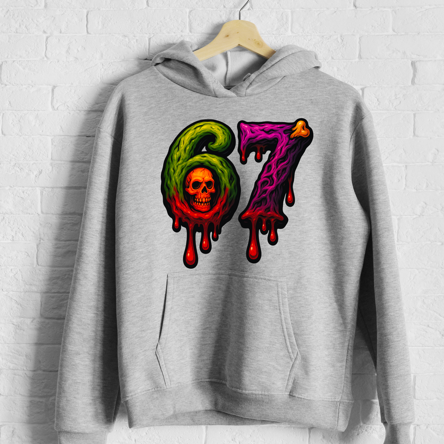 👻 Spooky 67 Dripping Skull Hoodie – Vibrant Halloween Streetwear Kendra's Self-Made Originations
