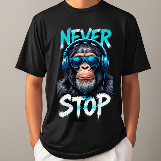 “Never Stop” Gorilla Headphones Graphic Tee Kendra's Self-Made Originations