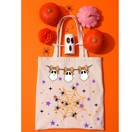 🕷️🎃 Halloween Ghost & Spiderweb Tote Bag 🎃🕷️ Kendra's Self-Made Originations