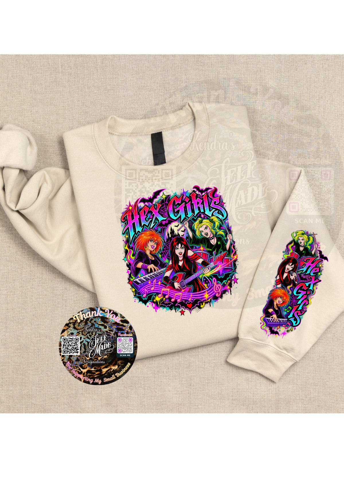 Retro Goth Girl Band Sweatshirt | Spooky Rock Band Graphic Shirt | Halloween Sleeve Design Crewneck Kendra's Self-Made Originations