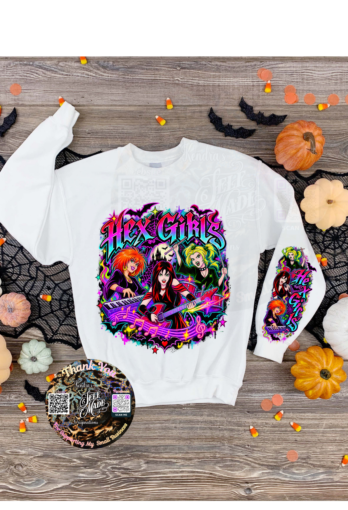 Retro Goth Girl Band Sweatshirt | Spooky Rock Band Graphic Shirt | Halloween Sleeve Design Crewneck Kendra's Self-Made Originations