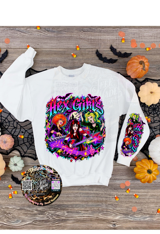 Retro Goth Girl Band Sweatshirt | Spooky Rock Band Graphic Shirt | Halloween Sleeve Design Crewneck Kendra's Self-Made Originations