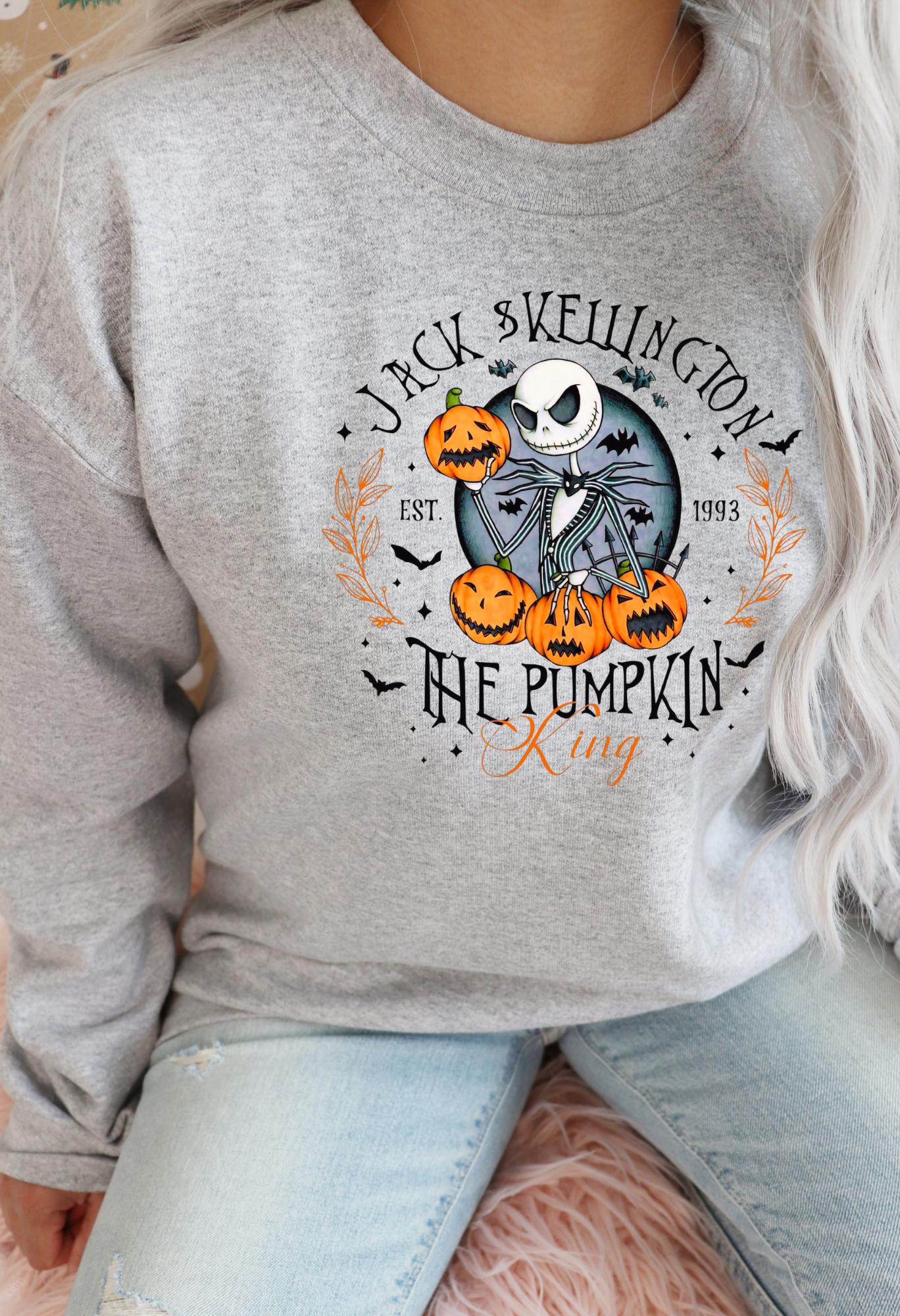 👻 Jack Skellington Pumpkin King Sweatshirt – Spooky Season Crewneck Kendra's Self-Made Originations