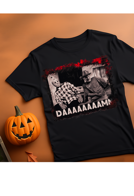 👻 Horror Comedy Mashup Tee – Jason & Freddy “Daaaaaamn” Shirt Kendra's Self-Made Originations