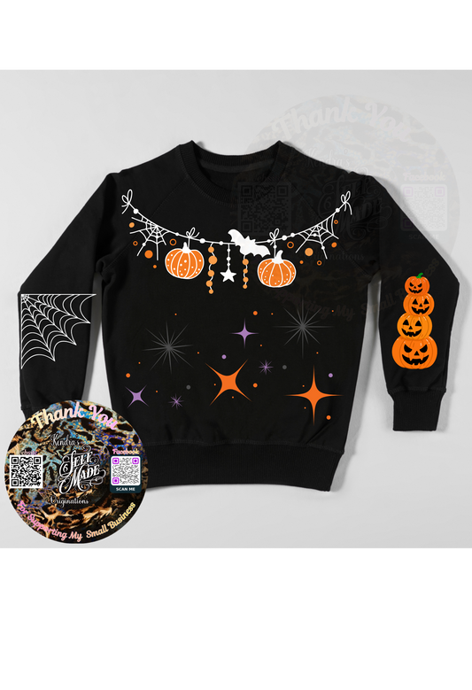 🎃 Halloween Pumpkin & Spiderweb Crewneck Sweatshirt Kendra's Self-Made Originations