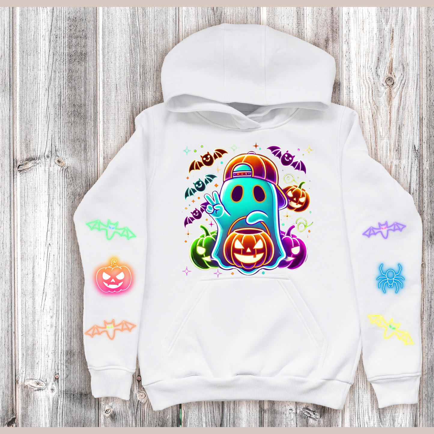 🦇🎃 Glow Up Neon Ghost Hoodie (with Sleeve Details) 🎃🦇 Kendra's Self-Made Originations